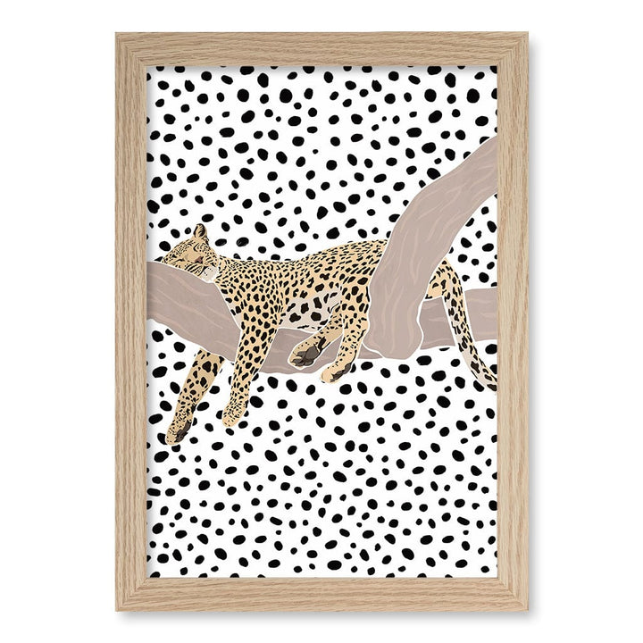 Sleeping Leopard Nursery Wall Art Print A4 (21 x 29.7cm) / Natural Oak Frame / No Border from our Australian Made Framed Wall Art, Prints & Posters collection by Profile Products (Australia) Pty Ltd