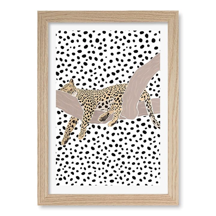 Sleeping Leopard Nursery Wall Art Print A4 (21 x 29.7cm) / Natural Oak Frame / White Border from our Australian Made Framed Wall Art, Prints & Posters collection by Profile Products (Australia) Pty Ltd