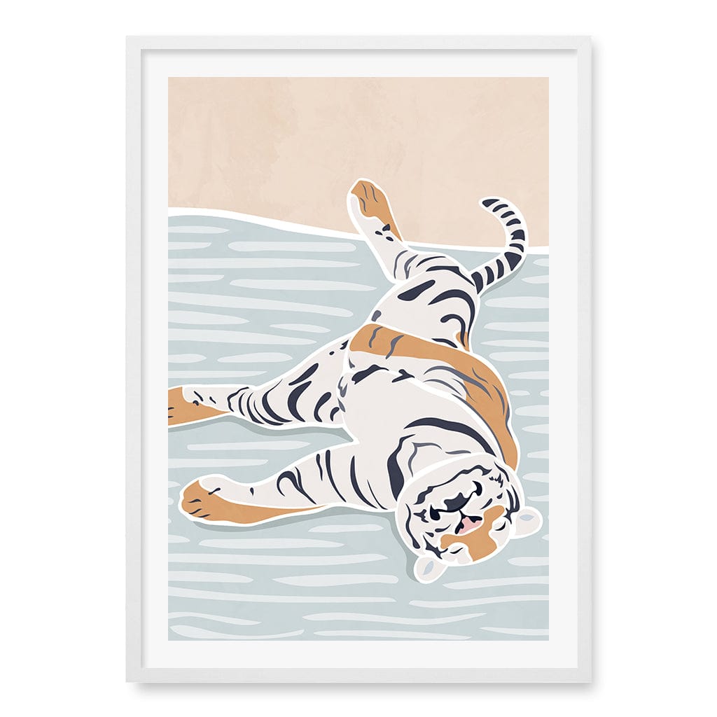 Sleeping Tiger Nursery Wall Art Print A1 (59.4 x 84.1cm) / Matte White Frame / White Border from our Australian Made Framed Wall Art, Prints & Posters collection by Profile Products (Australia) Pty Ltd
