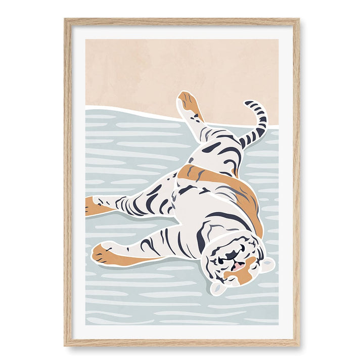 Sleeping Tiger Nursery Wall Art Print A1 (59.4 x 84.1cm) / Natural Oak Frame / White Border from our Australian Made Framed Wall Art, Prints & Posters collection by Profile Products (Australia) Pty Ltd