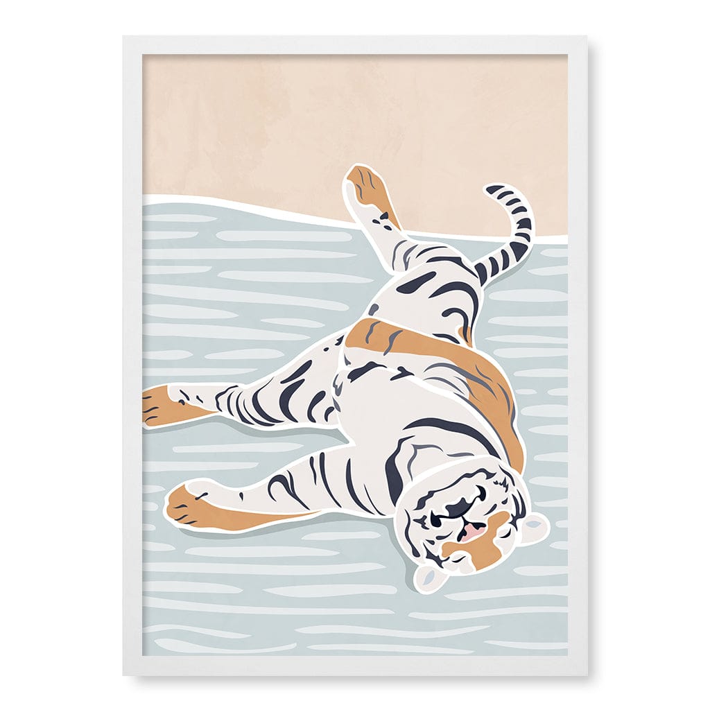 Sleeping Tiger Nursery Wall Art Print A2 (42 x 59.4cm) / Matte White Frame / No Border from our Australian Made Framed Wall Art, Prints & Posters collection by Profile Products (Australia) Pty Ltd