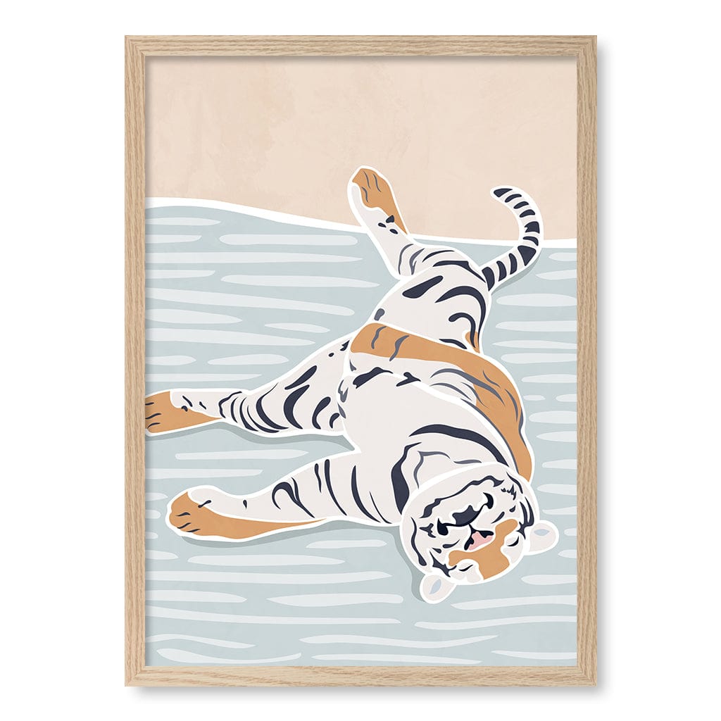 Sleeping Tiger Nursery Wall Art Print A2 (42 x 59.4cm) / Natural Oak Frame / No Border from our Australian Made Framed Wall Art, Prints & Posters collection by Profile Products (Australia) Pty Ltd