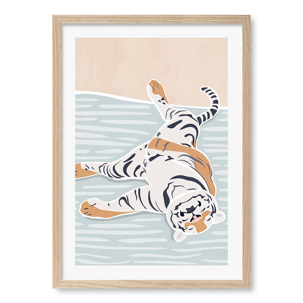 Sleeping Tiger Nursery Wall Art Print A2 (42 x 59.4cm) / Natural Oak Frame / White Border from our Australian Made Framed Wall Art, Prints & Posters collection by Profile Products (Australia) Pty Ltd