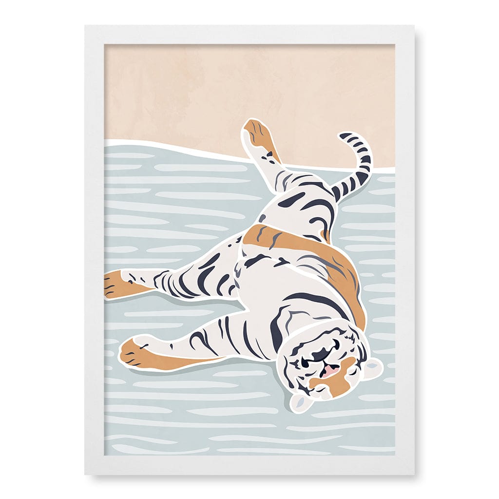 Sleeping Tiger Nursery Wall Art Print A3 (29.7 x 42cm) / Matte White Frame / No Border from our Australian Made Framed Wall Art, Prints & Posters collection by Profile Products (Australia) Pty Ltd