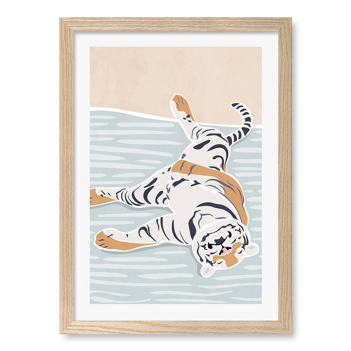 Sleeping Tiger Nursery Wall Art Print A3 (29.7 x 42cm) / Natural Oak Frame / White Border from our Australian Made Framed Wall Art, Prints & Posters collection by Profile Products (Australia) Pty Ltd