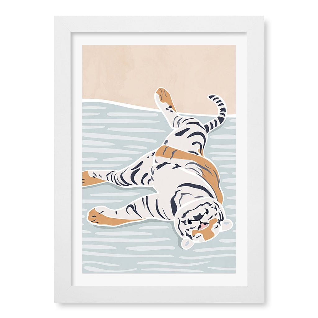 Sleeping Tiger Nursery Wall Art Print A4 (21 x 29.7cm) / Matte White Frame / White Border from our Australian Made Framed Wall Art, Prints & Posters collection by Profile Products (Australia) Pty Ltd