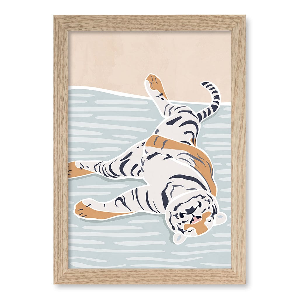 Sleeping Tiger Nursery Wall Art Print A4 (21 x 29.7cm) / Natural Oak Frame / No Border from our Australian Made Framed Wall Art, Prints & Posters collection by Profile Products (Australia) Pty Ltd