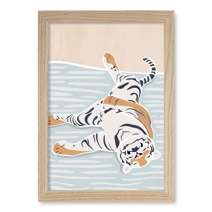 Sleeping Tiger Nursery Wall Art Print A4 (21 x 29.7cm) / Natural Oak Frame / No Border from our Australian Made Framed Wall Art, Prints & Posters collection by Profile Products (Australia) Pty Ltd