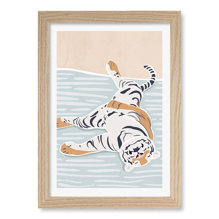 Sleeping Tiger Nursery Wall Art Print A4 (21 x 29.7cm) / Natural Oak Frame / White Border from our Australian Made Framed Wall Art, Prints & Posters collection by Profile Products (Australia) Pty Ltd