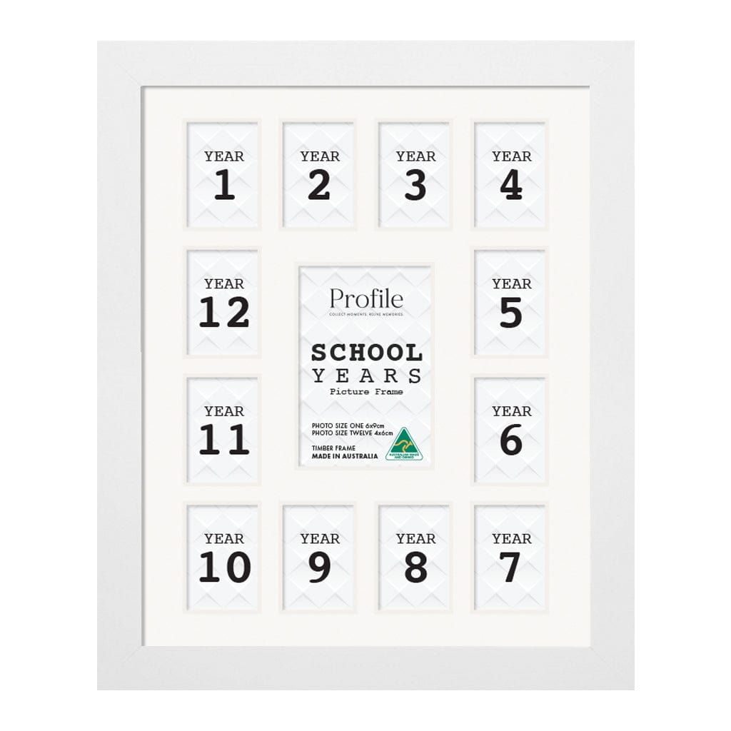 Small Collage Photo School Years Picture Frame White Frame from our Australian Made Collage Photo Frame collection by Profile Products (Australia) Pty Ltd