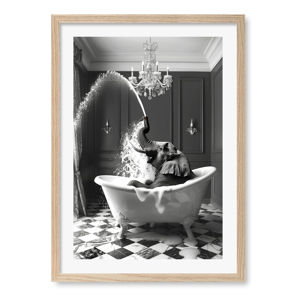 Splish Splash Safari Wall Art Print A4 (21 x 29.7cm) / Natural Oak Frame / White Border from our Australian Made Framed Wall Art, Prints & Posters collection by Profile Australia