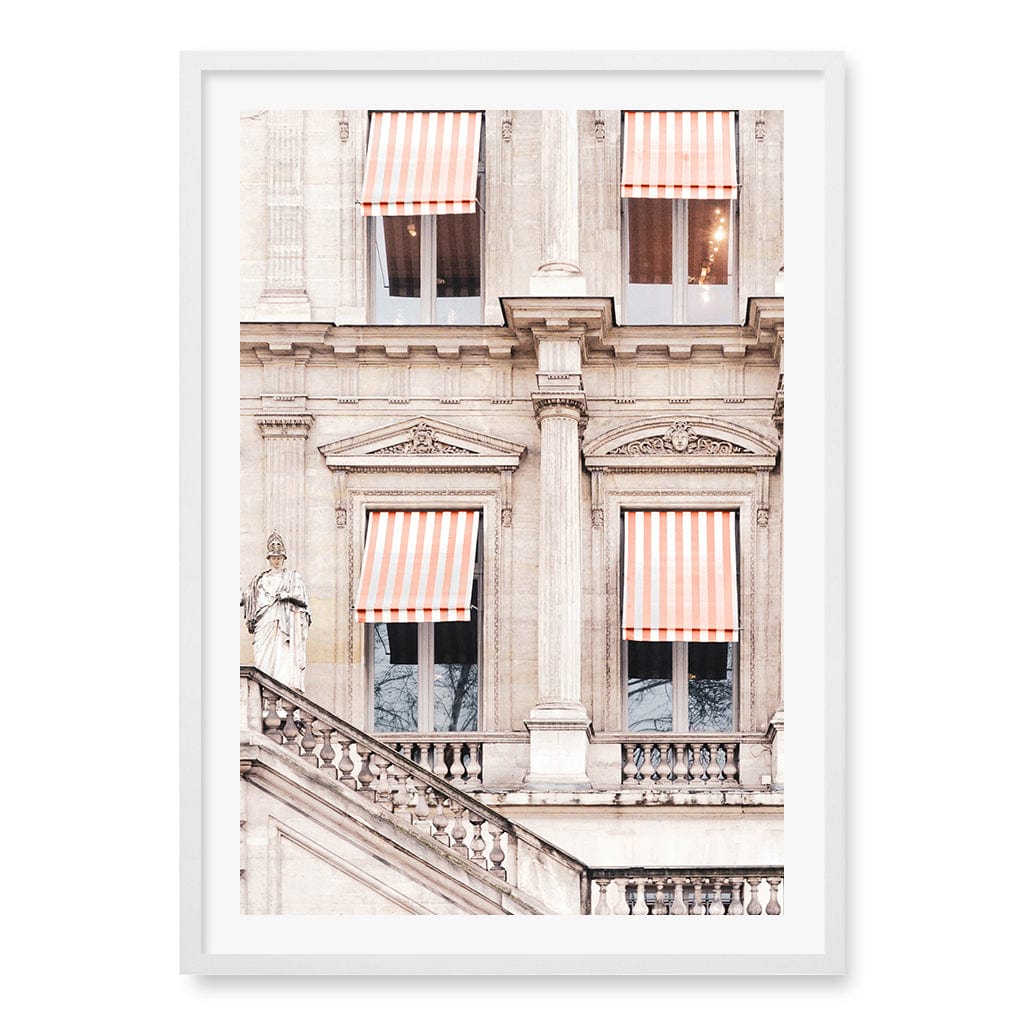 Striped Paris Awning Wall Art Print A1 (59.4 x 84.1cm) / Matte White Frame / White Border from our Australian Made Wall Art collection by Profile Australia