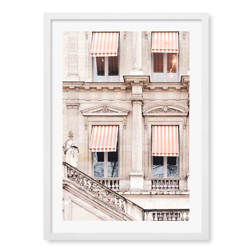 Striped Paris Awning Wall Art Print A2 (42 x 59.4cm) / Matte White Frame / White Border from our Australian Made Wall Art collection by Profile Australia