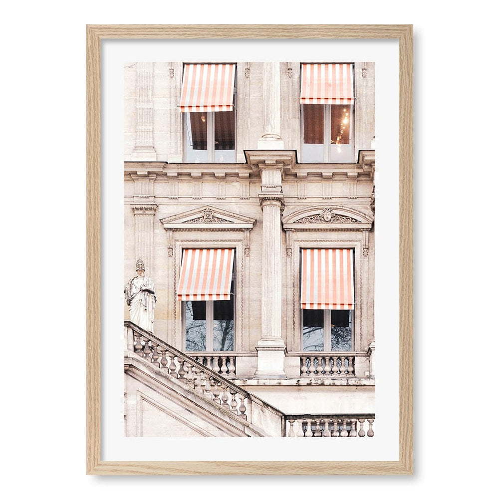 Striped Paris Awning Wall Art Print A2 (42 x 59.4cm) / Natural Oak Frame / White Border from our Australian Made Wall Art collection by Profile Australia