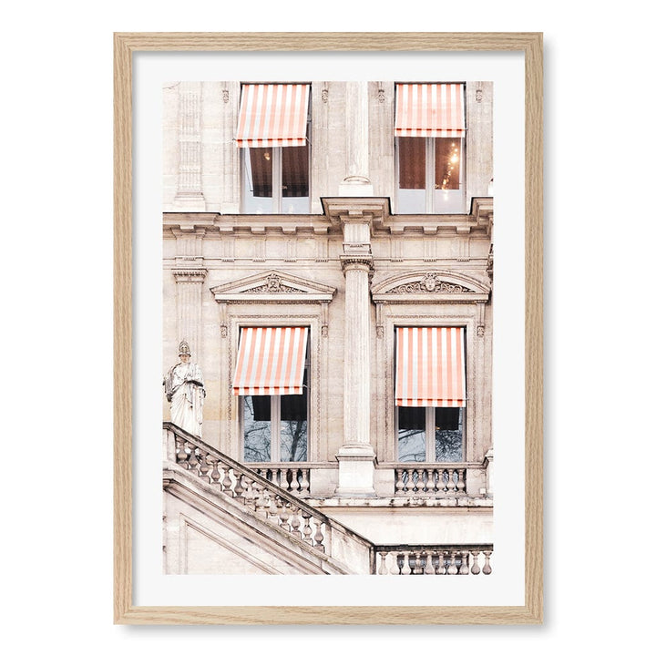 Striped Paris Awning Wall Art Print A2 (42 x 59.4cm) / Natural Oak Frame / White Border from our Australian Made Wall Art collection by Profile Australia
