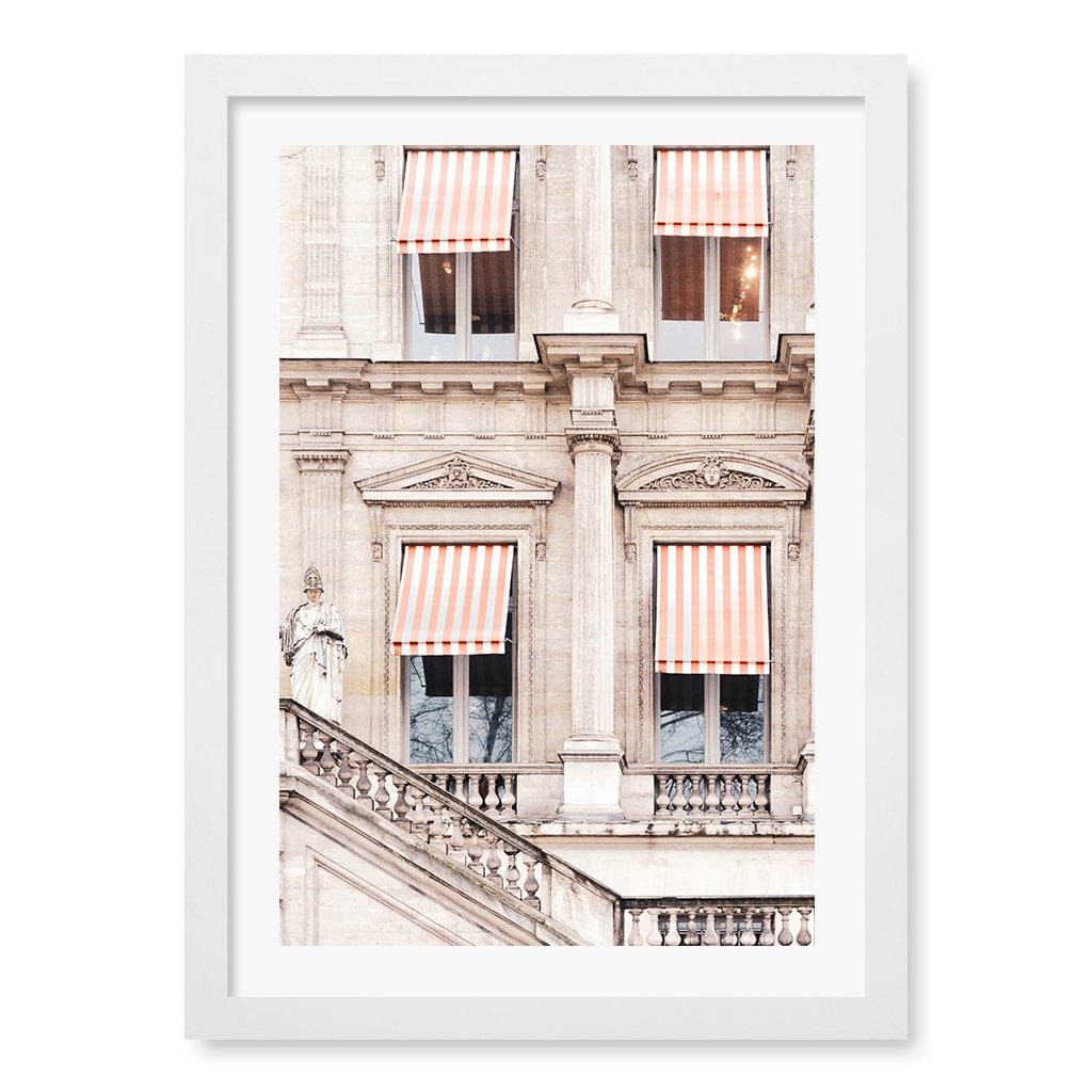 Striped Paris Awning Wall Art Print A3 (29.7 x 42cm) / Matte White Frame / White Border from our Australian Made Wall Art collection by Profile Australia