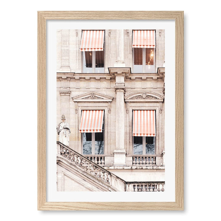 Striped Paris Awning Wall Art Print A3 (29.7 x 42cm) / Natural Oak Frame / White Border from our Australian Made Wall Art collection by Profile Australia