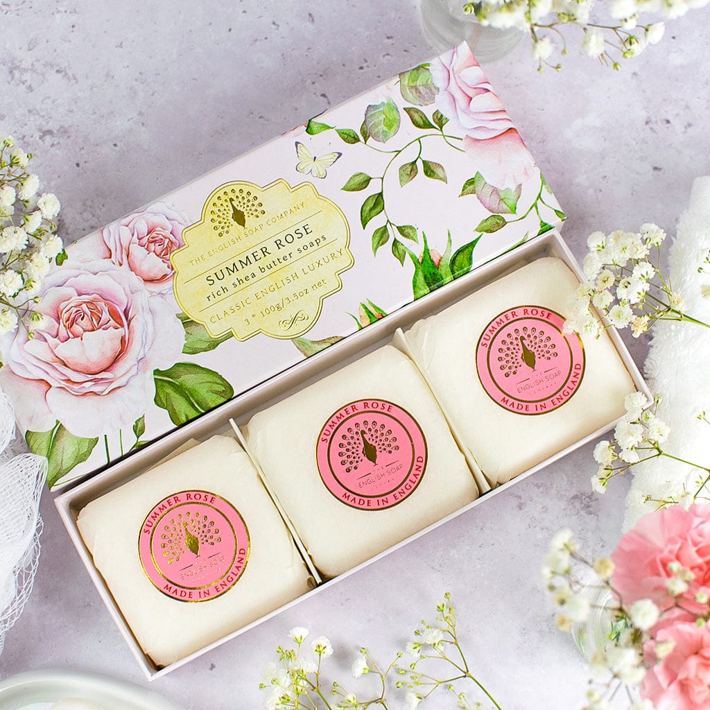 Summer Rose Triple Soap Bars Gift Set 3x100g from our Luxury Bar Soap collection by The English Soap Company