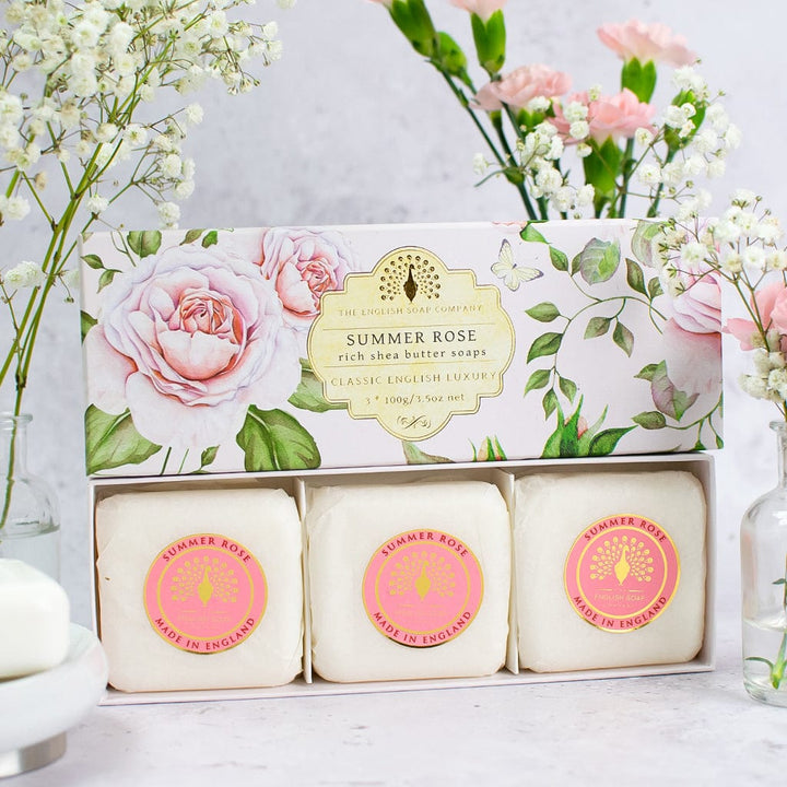 Summer Rose Triple Soap Bars Gift Set 3x100g from our Luxury Bar Soap collection by The English Soap Company