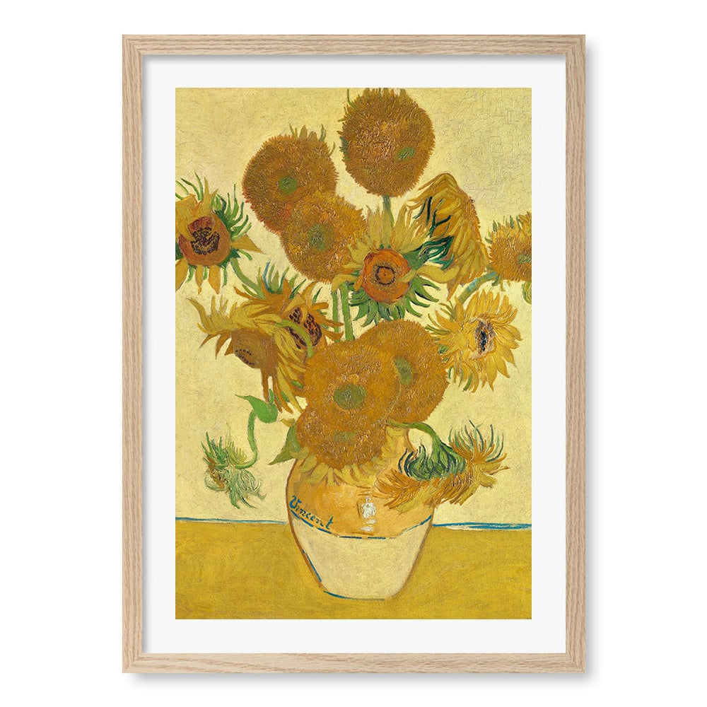 Sunflowers Wall Art Print A2 (42 x 59.4cm) / Natural Oak Frame / White Border from our Australian Made Wall Art collection by Profile Australia