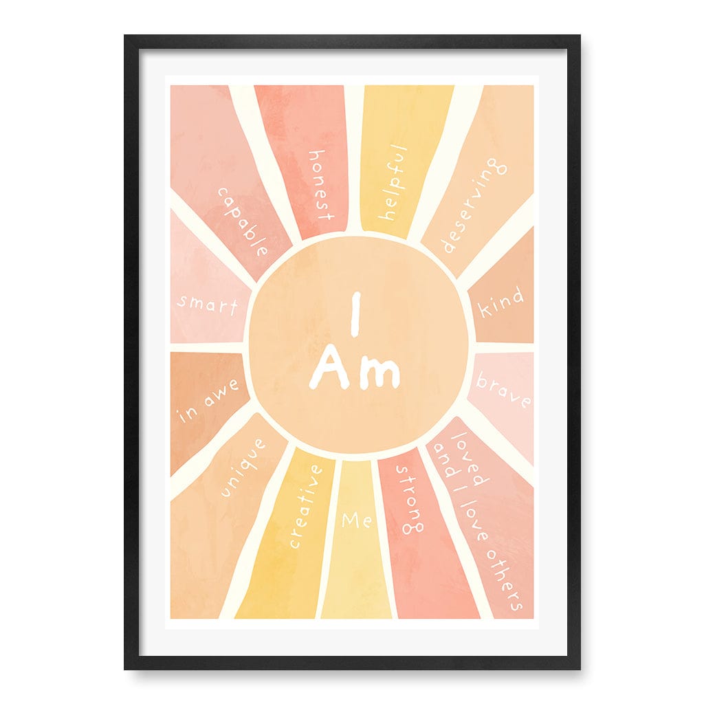 Sunshine Affirmations Children's Wall Art Print A1 (59.4 x 84.1cm) / Matte Black Frame / White Border from our Australian Made Framed Wall Art, Prints & Posters collection by Profile Products (Australia) Pty Ltd