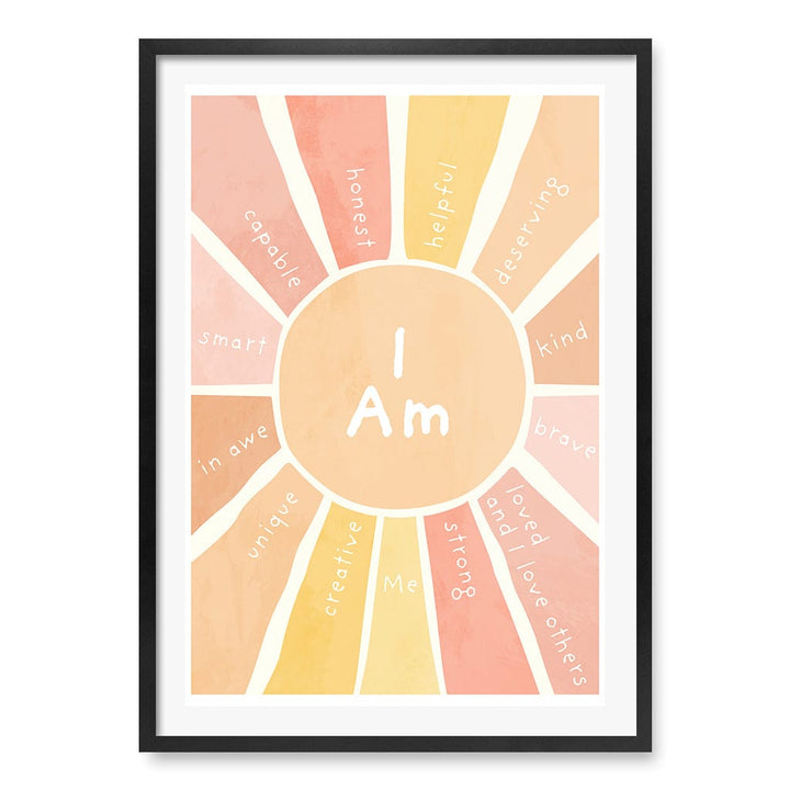 Sunshine Affirmations Children's Wall Art Print A1 (59.4 x 84.1cm) / Matte Black Frame / White Border from our Australian Made Framed Wall Art, Prints & Posters collection by Profile Products (Australia) Pty Ltd