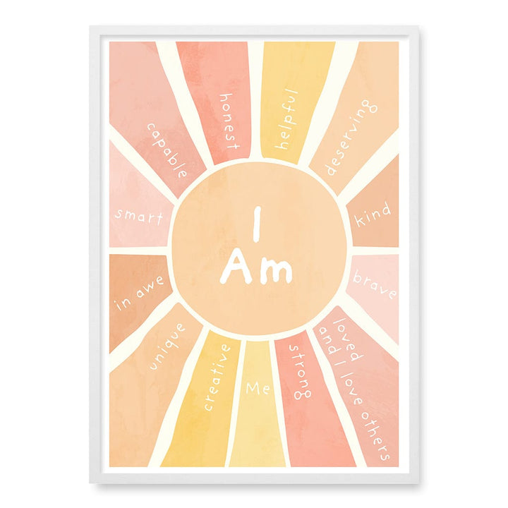 Sunshine Affirmations Children's Wall Art Print A1 (59.4 x 84.1cm) / Matte White Frame / No Border from our Australian Made Framed Wall Art, Prints & Posters collection by Profile Products (Australia) Pty Ltd