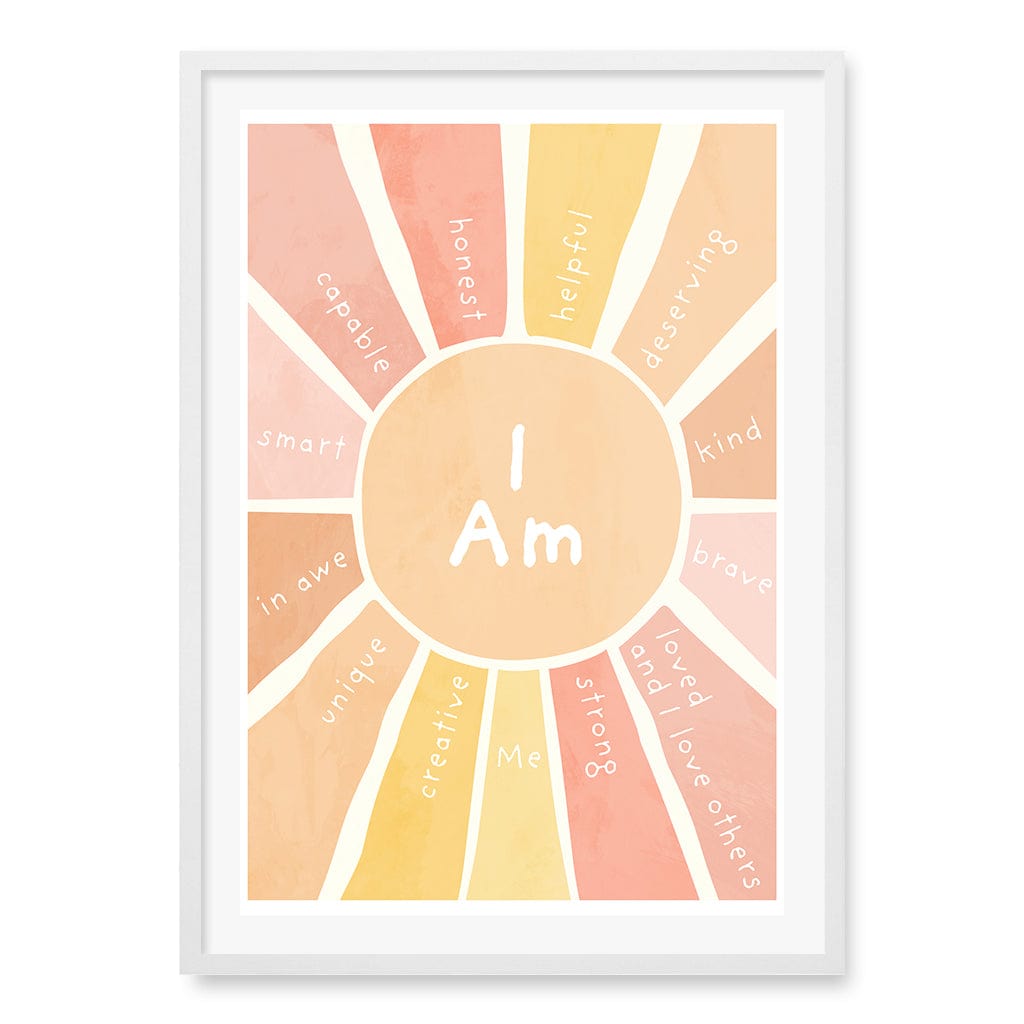 Sunshine Affirmations Children's Wall Art Print A1 (59.4 x 84.1cm) / Matte White Frame / White Border from our Australian Made Framed Wall Art, Prints & Posters collection by Profile Products (Australia) Pty Ltd