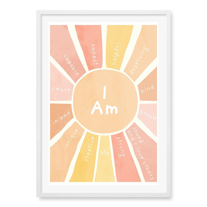 Sunshine Affirmations Children's Wall Art Print A1 (59.4 x 84.1cm) / Matte White Frame / White Border from our Australian Made Framed Wall Art, Prints & Posters collection by Profile Products (Australia) Pty Ltd