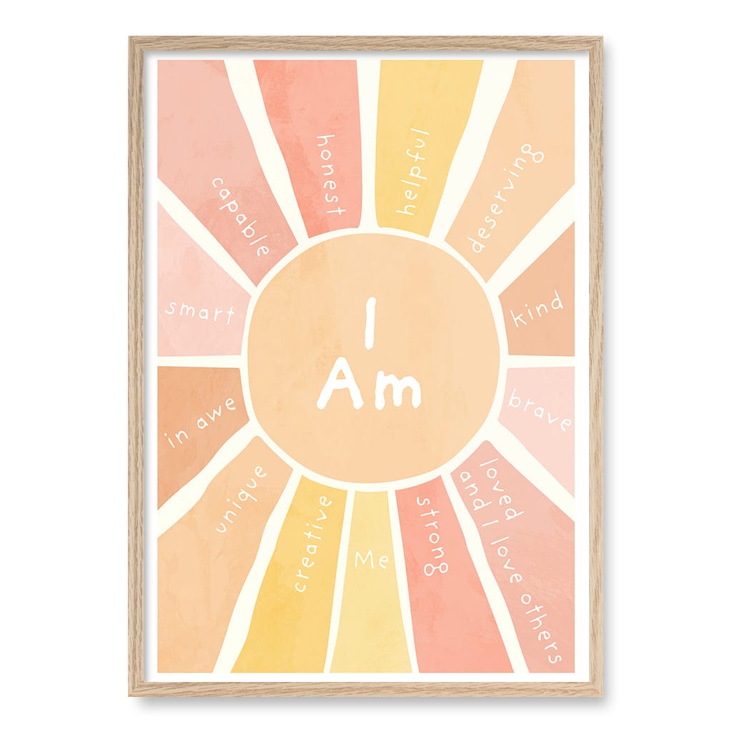 Sunshine Affirmations Children's Wall Art Print A1 (59.4 x 84.1cm) / Natural Oak Frame / No Border from our Australian Made Framed Wall Art, Prints & Posters collection by Profile Products (Australia) Pty Ltd