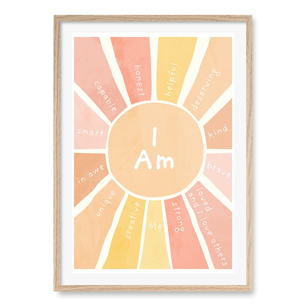 Sunshine Affirmations Children's Wall Art Print A1 (59.4 x 84.1cm) / Natural Oak Frame / White Border from our Australian Made Framed Wall Art, Prints & Posters collection by Profile Products (Australia) Pty Ltd