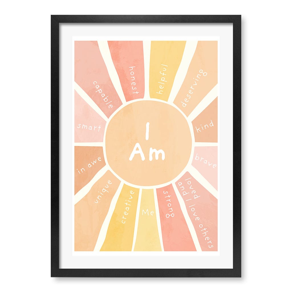 Sunshine Affirmations Children's Wall Art Print A2 (42 x 59.4cm) / Matte Black Frame / White Border from our Australian Made Framed Wall Art, Prints & Posters collection by Profile Products (Australia) Pty Ltd