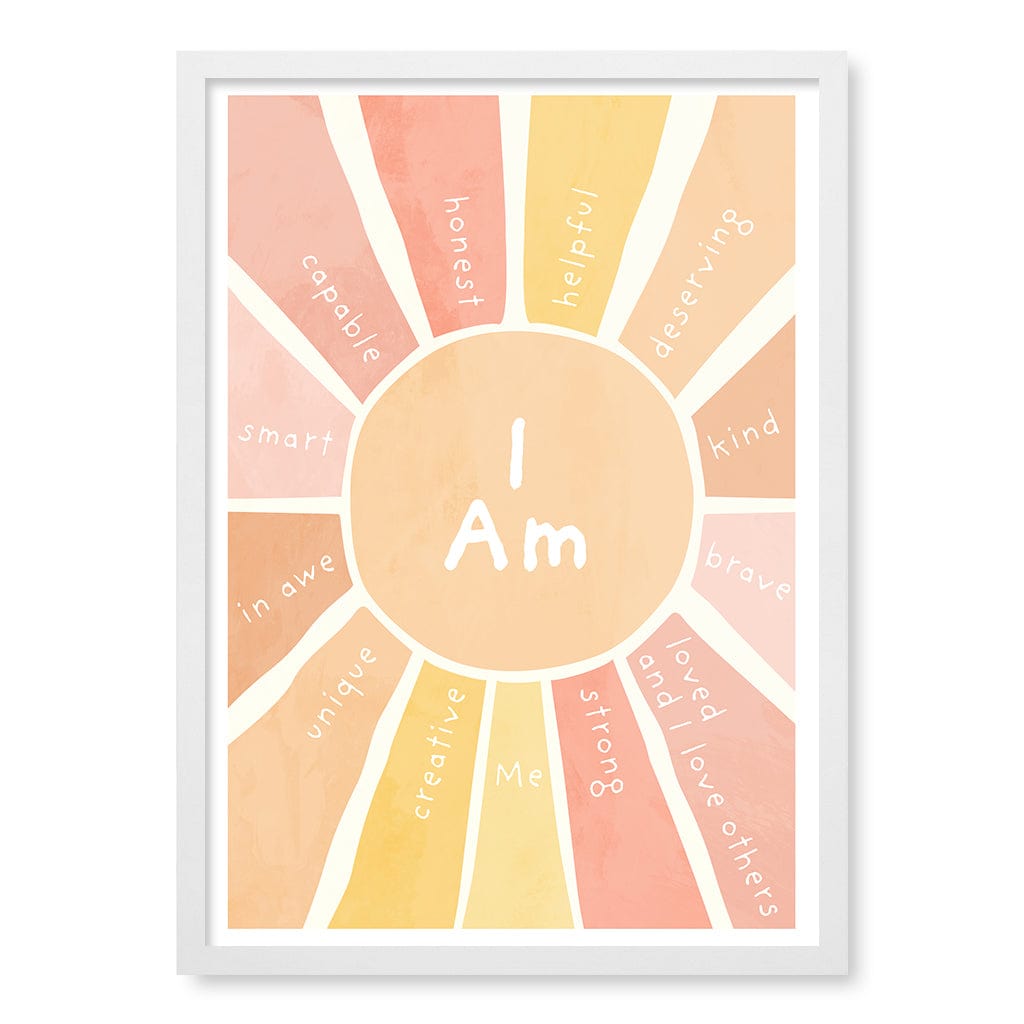 Sunshine Affirmations Children's Wall Art Print A2 (42 x 59.4cm) / Matte White Frame / No Border from our Australian Made Framed Wall Art, Prints & Posters collection by Profile Products (Australia) Pty Ltd