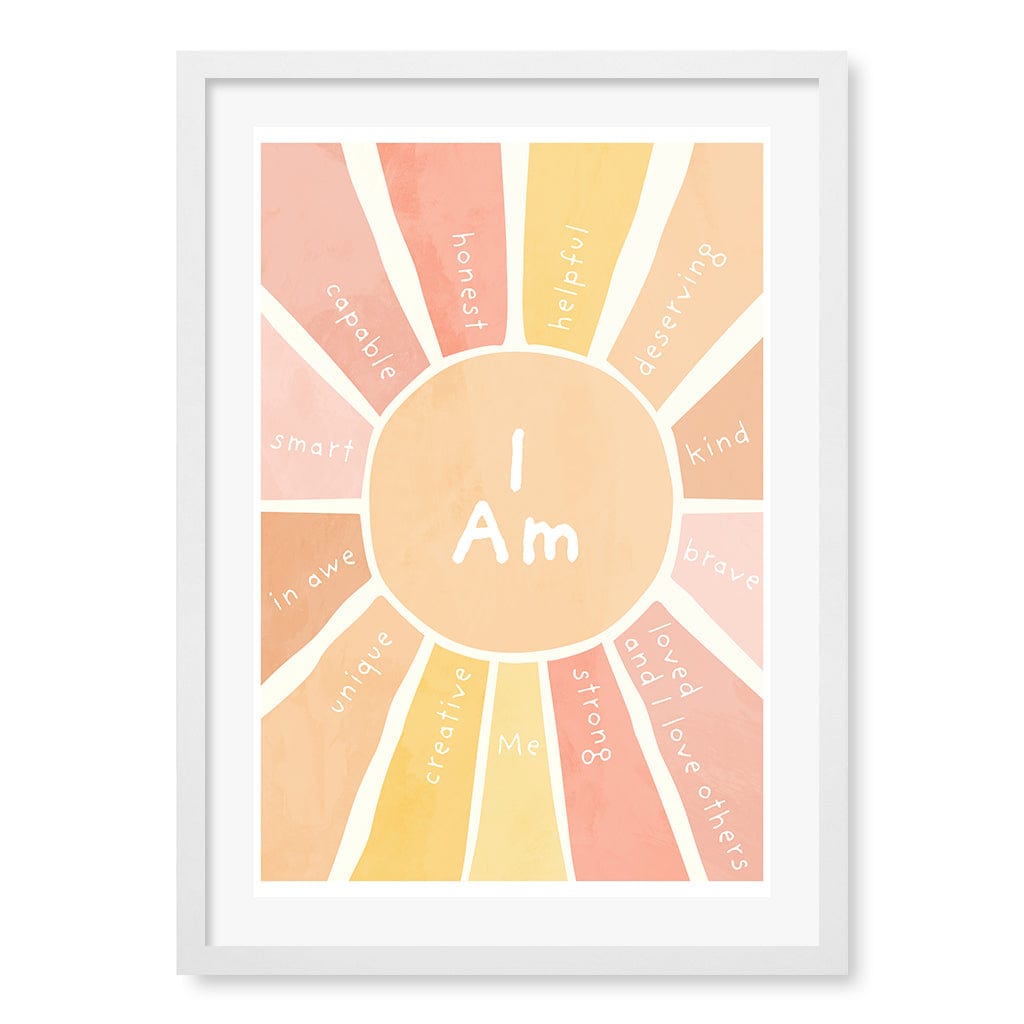 Sunshine Affirmations Children's Wall Art Print A2 (42 x 59.4cm) / Matte White Frame / White Border from our Australian Made Framed Wall Art, Prints & Posters collection by Profile Products (Australia) Pty Ltd