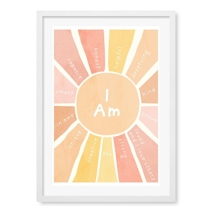 Sunshine Affirmations Children's Wall Art Print A2 (42 x 59.4cm) / Matte White Frame / White Border from our Australian Made Framed Wall Art, Prints & Posters collection by Profile Products (Australia) Pty Ltd