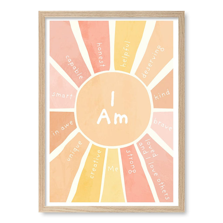 Sunshine Affirmations Children's Wall Art Print A2 (42 x 59.4cm) / Natural Oak Frame / No Border from our Australian Made Framed Wall Art, Prints & Posters collection by Profile Products (Australia) Pty Ltd