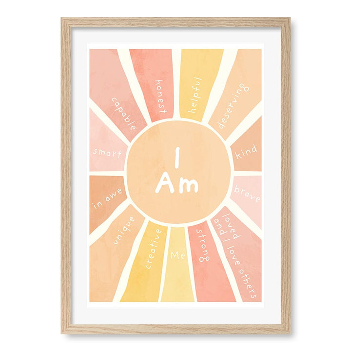 Sunshine Affirmations Children's Wall Art Print A2 (42 x 59.4cm) / Natural Oak Frame / White Border from our Australian Made Framed Wall Art, Prints & Posters collection by Profile Products (Australia) Pty Ltd