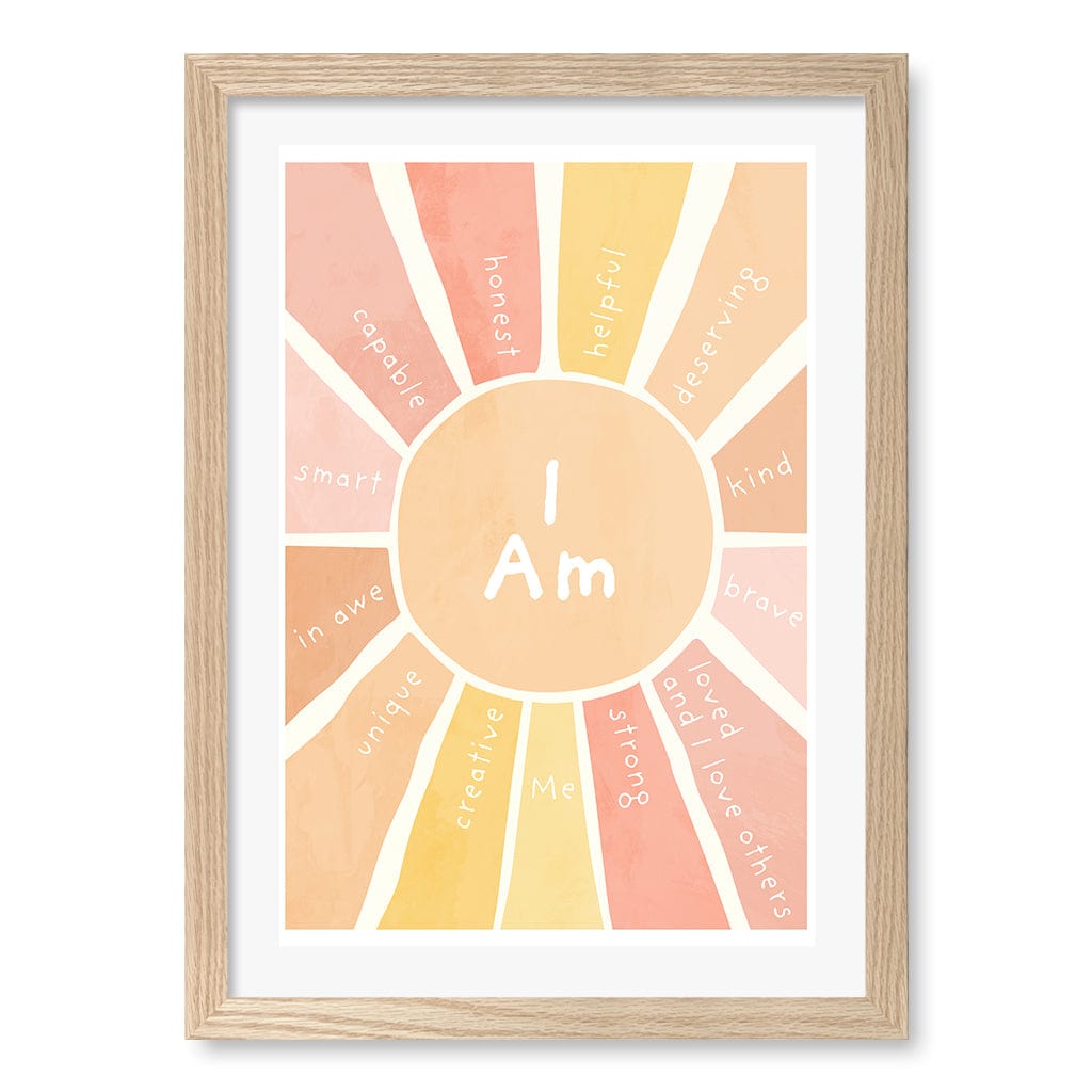 Sunshine Affirmations Children's Wall Art Print A3 (29.7 x 42cm) / Natural Oak Frame / White Border from our Australian Made Framed Wall Art, Prints & Posters collection by Profile Products (Australia) Pty Ltd