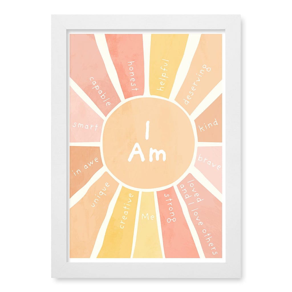 Sunshine Affirmations Children's Wall Art Print A4 (21 x 29.7cm) / Matte White Frame / No Border from our Australian Made Framed Wall Art, Prints & Posters collection by Profile Products (Australia) Pty Ltd