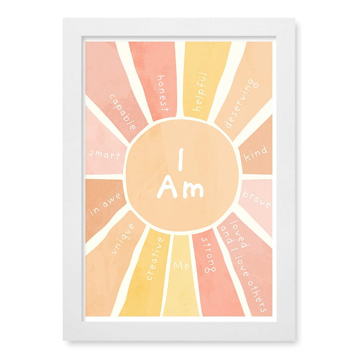 Sunshine Affirmations Children's Wall Art Print A4 (21 x 29.7cm) / Matte White Frame / No Border from our Australian Made Framed Wall Art, Prints & Posters collection by Profile Products (Australia) Pty Ltd