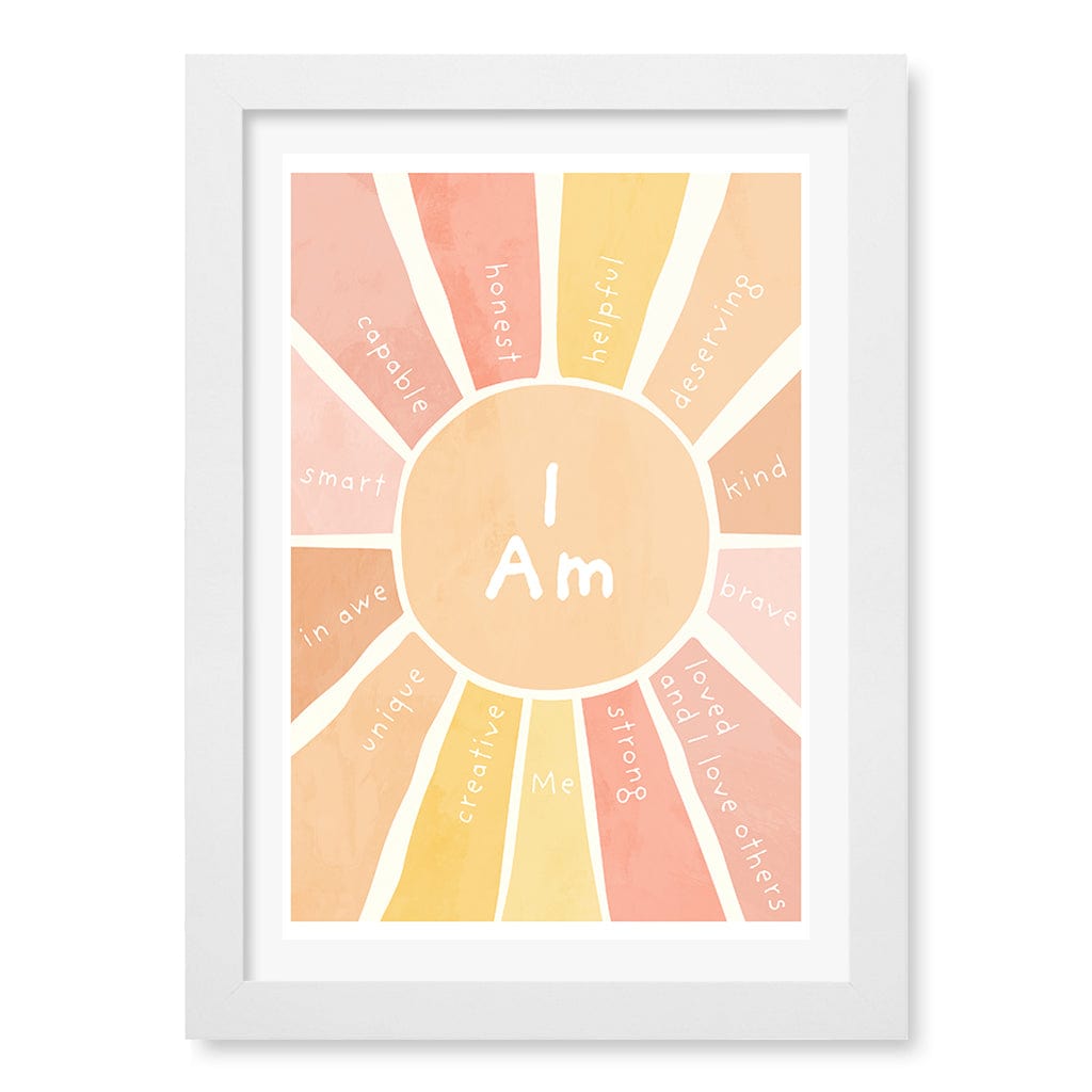 Sunshine Affirmations Children's Wall Art Print A4 (21 x 29.7cm) / Matte White Frame / White Border from our Australian Made Framed Wall Art, Prints & Posters collection by Profile Products (Australia) Pty Ltd