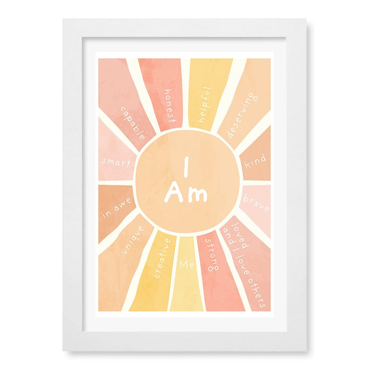 Sunshine Affirmations Children's Wall Art Print A4 (21 x 29.7cm) / Matte White Frame / White Border from our Australian Made Framed Wall Art, Prints & Posters collection by Profile Products (Australia) Pty Ltd