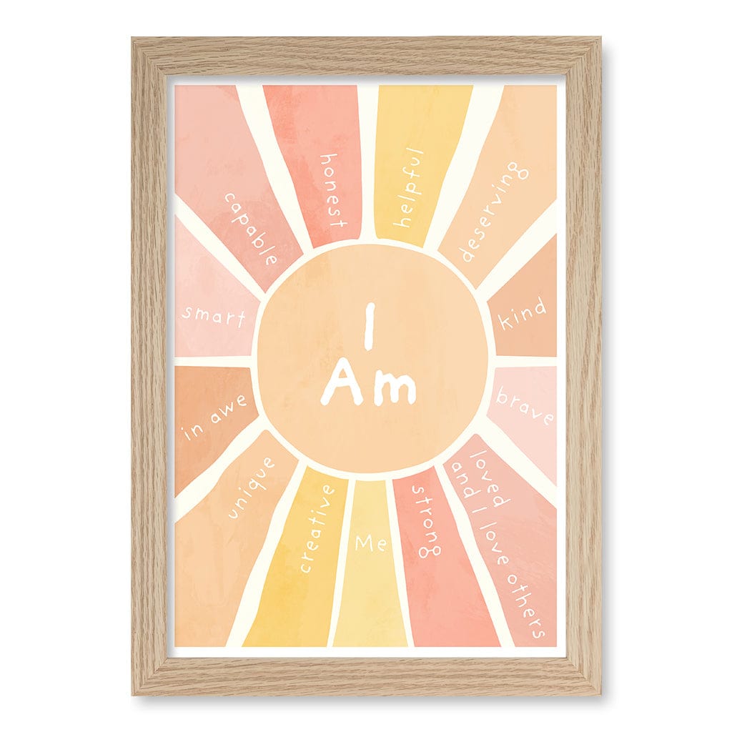 Sunshine Affirmations Children's Wall Art Print A4 (21 x 29.7cm) / Natural Oak Frame / No Border from our Australian Made Framed Wall Art, Prints & Posters collection by Profile Products (Australia) Pty Ltd