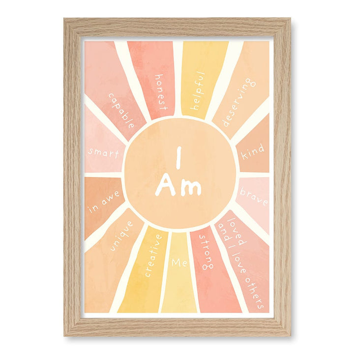 Sunshine Affirmations Children's Wall Art Print A4 (21 x 29.7cm) / Natural Oak Frame / No Border from our Australian Made Framed Wall Art, Prints & Posters collection by Profile Products (Australia) Pty Ltd