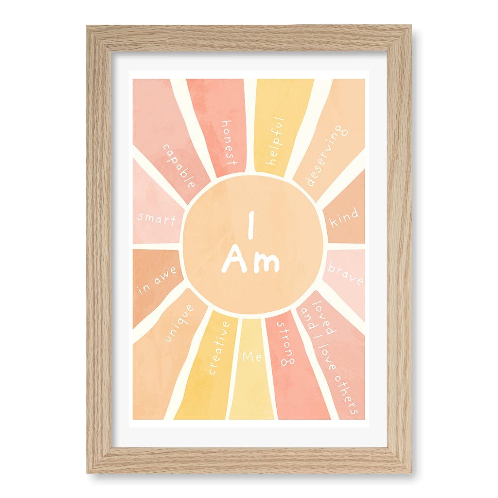 Sunshine Affirmations Children's Wall Art Print A4 (21 x 29.7cm) / Natural Oak Frame / White Border from our Australian Made Framed Wall Art, Prints & Posters collection by Profile Products (Australia) Pty Ltd