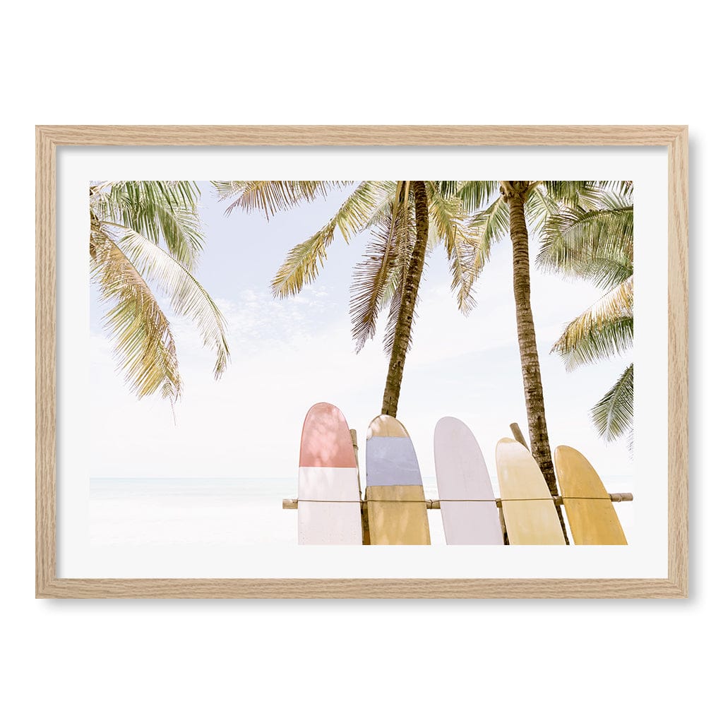 Surfboard Rack 1 Wall Art Print A2 (42 x 59.4cm) / Natural Oak Frame / White Border from our Australian Made Framed Wall Art, Prints & Posters collection by Profile Products (Australia) Pty Ltd