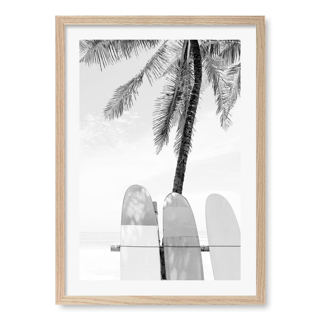 Surfboard Rack 2 B&W Wall Art Print A3 (29.7 x 42cm) / Natural Oak Frame / No Border from our Australian Made Framed Wall Art, Prints & Posters collection by Profile Products (Australia) Pty Ltd