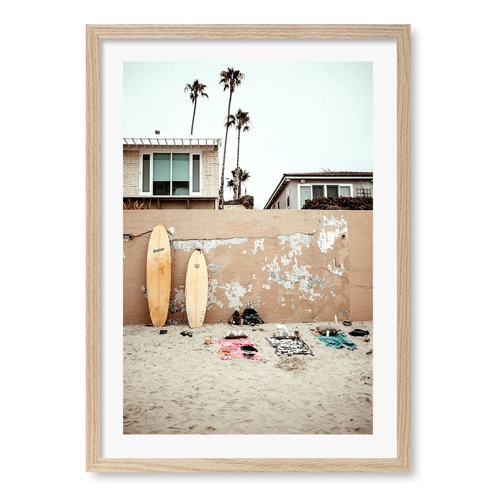 Surfboard Wall - Wall Art Print A2 (42 x 59.4cm) / Natural Oak Frame / White Border from our Australian Made Framed Wall Art, Prints & Posters collection by Profile Products (Australia) Pty Ltd