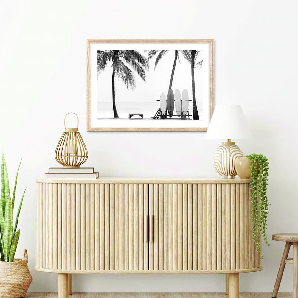 Surfboards & Palms B&W Wall Art Print from our Australian Made Framed Wall Art, Prints & Posters collection by Profile Products (Australia) Pty Ltd