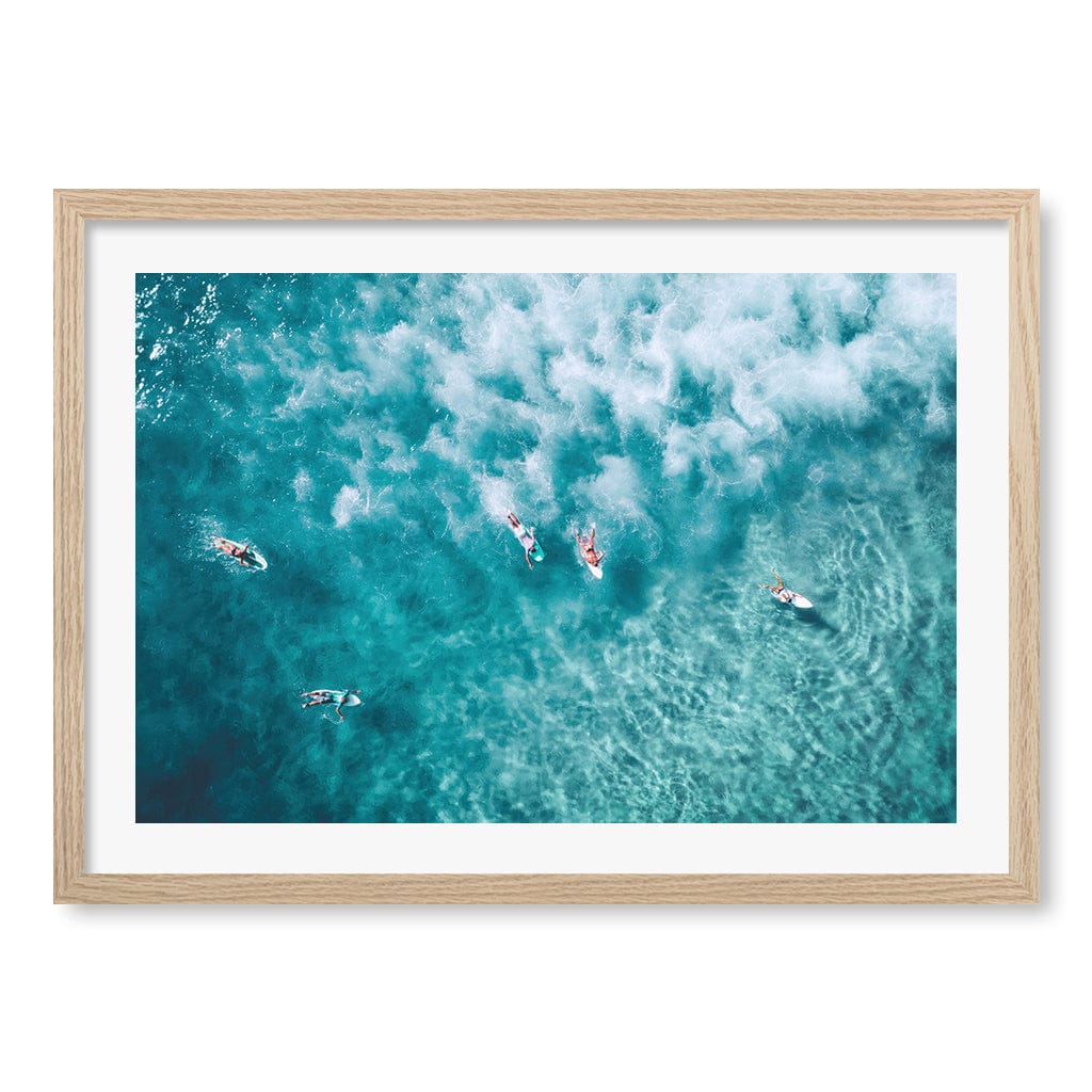 Surfers at Bondi Wall Art Print A2 (42 x 59.4cm) / Natural Oak Frame / White Border from our Australian Made Framed Wall Art, Prints & Posters collection by Profile Products (Australia) Pty Ltd